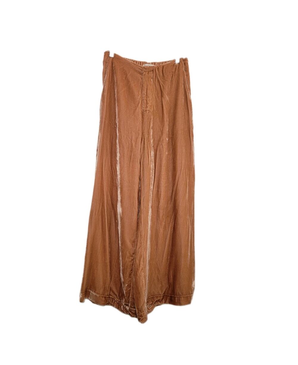 Lanhtropy Luna Velvet Pant Size L Tan Silk Viscose Blend Wide Leg